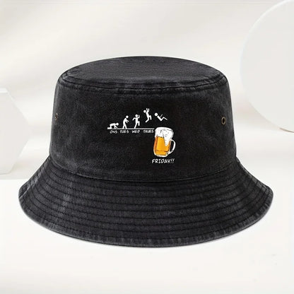 Fun Beer Cup Printed Washed Outdoor Travel Bucket Hat