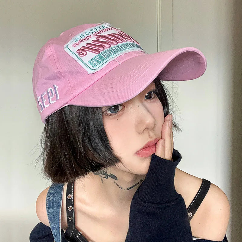 Pink Letter Embroidery Duckbill Baseball Cap