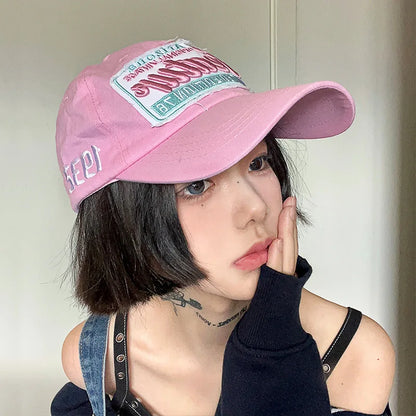 Pink Letter Embroidery Duckbill Baseball Cap