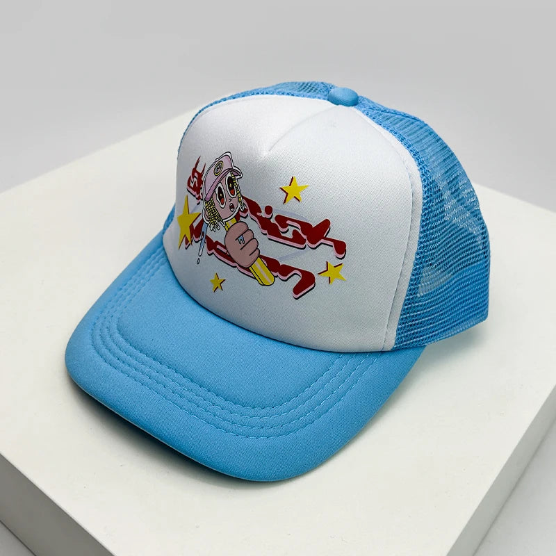 American Anime Letter Half Mesh Baseball Cap
