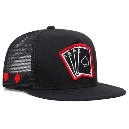 Unisex Poker Card A Four Embroidery Flat Brim Hip Hop Baseball Cap