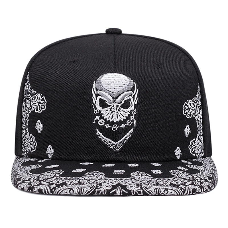 Paisley Skeleton Embroidery Hip Hop Flat Snapback Cap