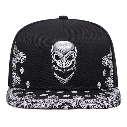 Paisley Skeleton Embroidery Hip Hop Flat Snapback Cap