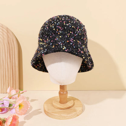 Colorful Knitted Bucket Hat Women Autumn Winter