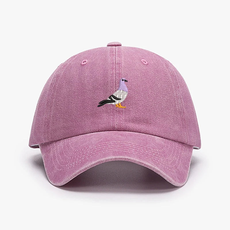 Embroidered Pigeon Vintage Washed Spring Baseball Cap