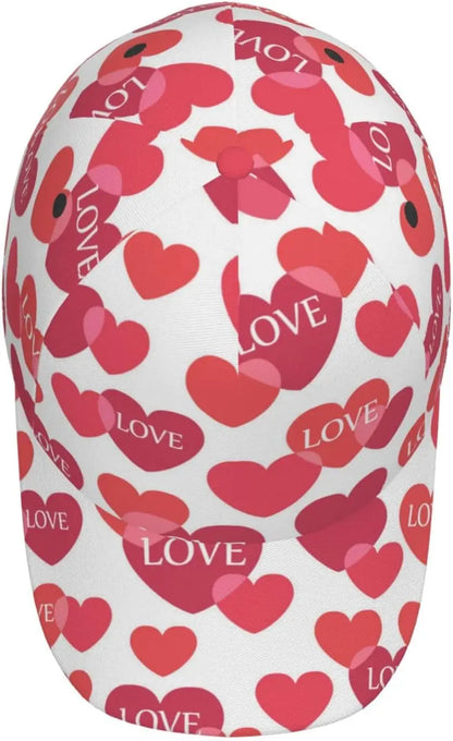 Valentines Red Hearts Adjustable Baseball Cap