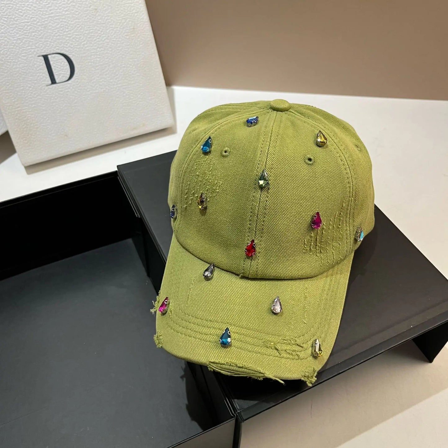 Luxury Rhinestone Washed Distressed Baseball Cap