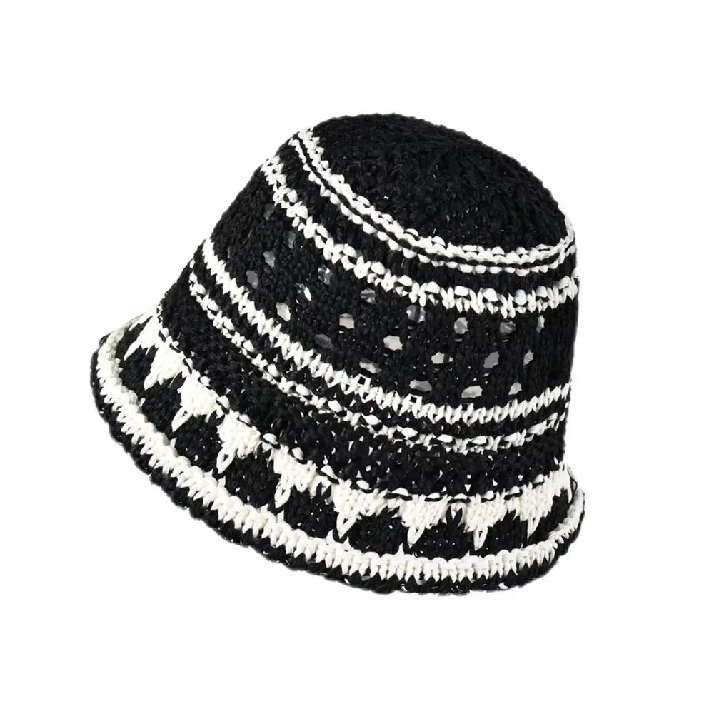 Casual Striped Hollow Breathable Foldable Travel Bucket Hat