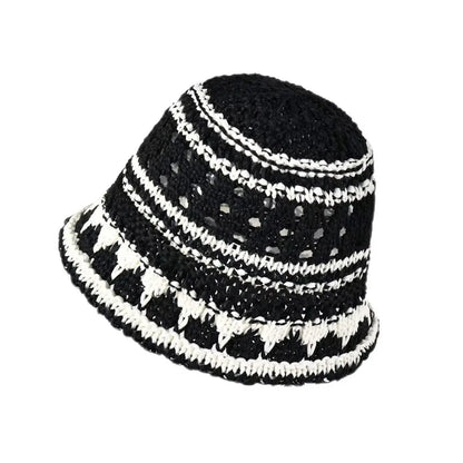 Casual Striped Hollow Breathable Foldable Travel Bucket Hat