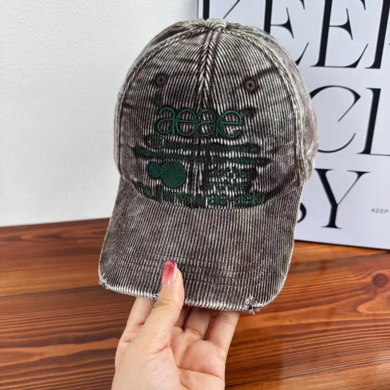 Korean Vintage Camouflage Letter Embroidered Snapback Baseball Hat