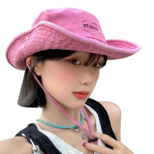 Japanese Retro Washed Pink Love Bucket Hat