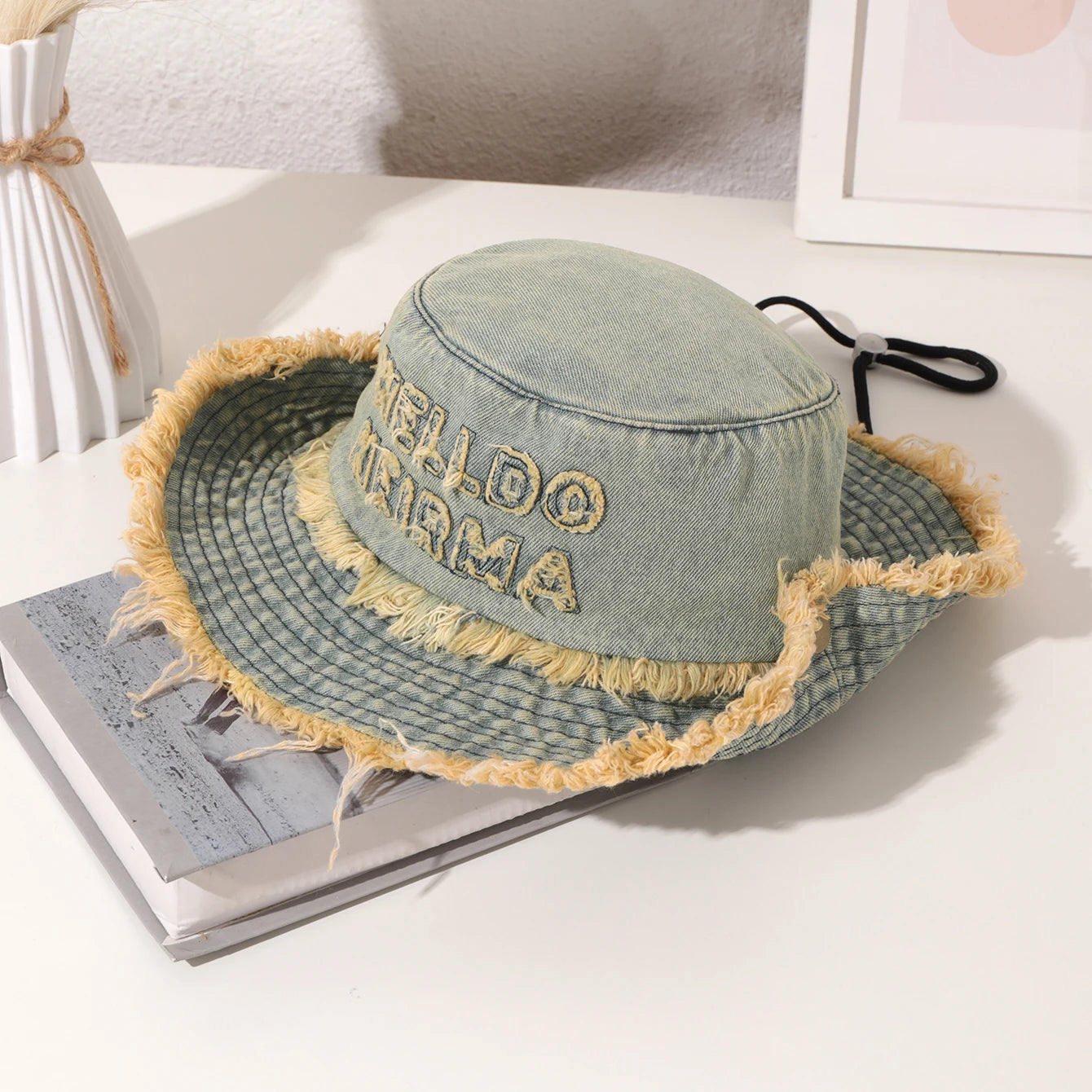 Washed Letter Wide Brim Fisherman Hat