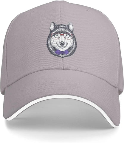 Husky Glasses Bow Tie Baseball Cap