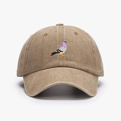 Embroidered Pigeon Vintage Washed Spring Baseball Cap