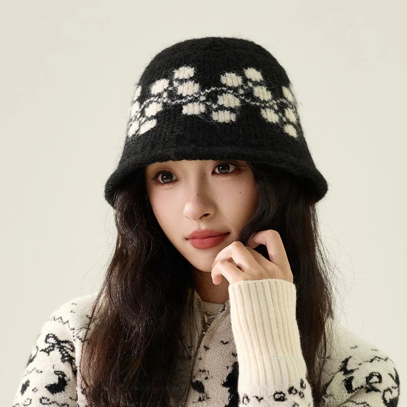 Jacquard Knit Winter Face Cover Bucket Hat