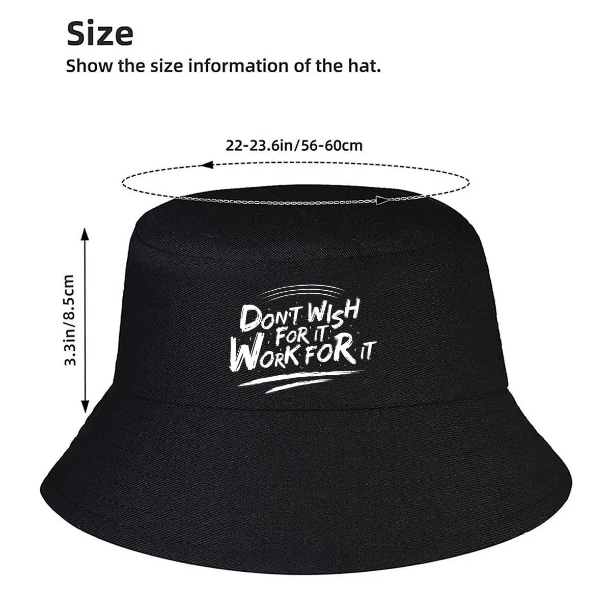 Wish Less Work More Motivational Text Bucket Hat
