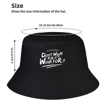 Wish Less Work More Motivational Text Bucket Hat