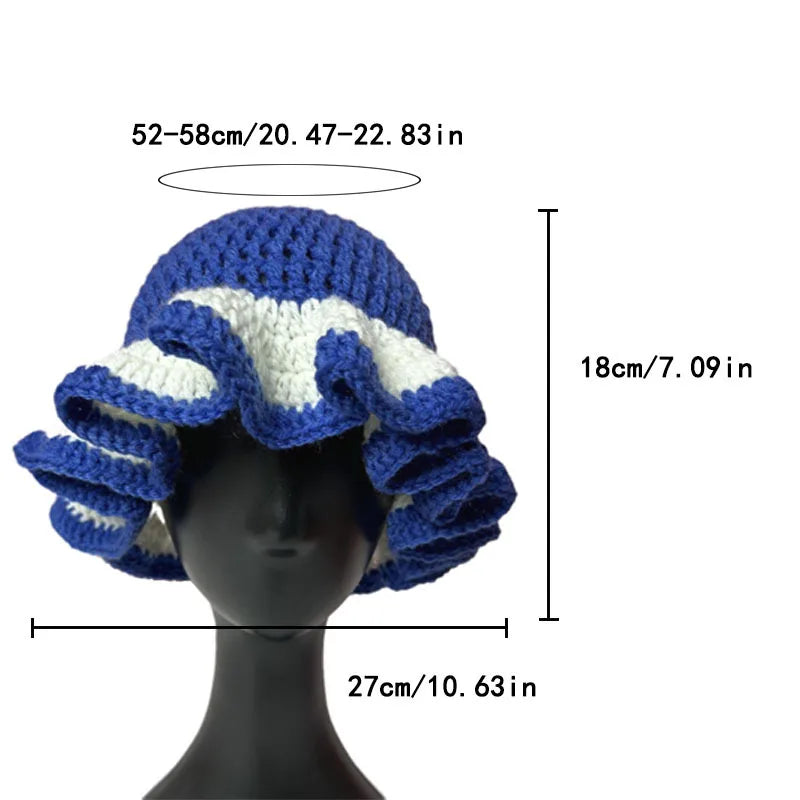 Handmade Crochet Conical Ruffled Brim Bucket Hat