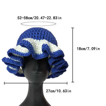 Handmade Crochet Conical Ruffled Brim Bucket Hat