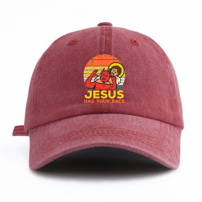 Jesus Has U Back Washed Retro Baseball Cap