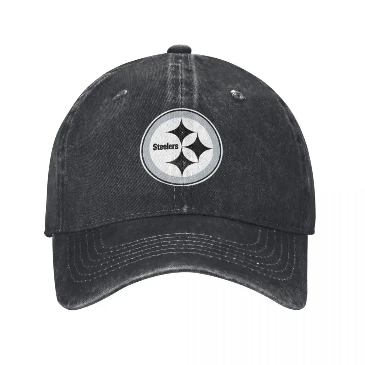 Black and White Steeler Logo Washed Denim Baseball Cap