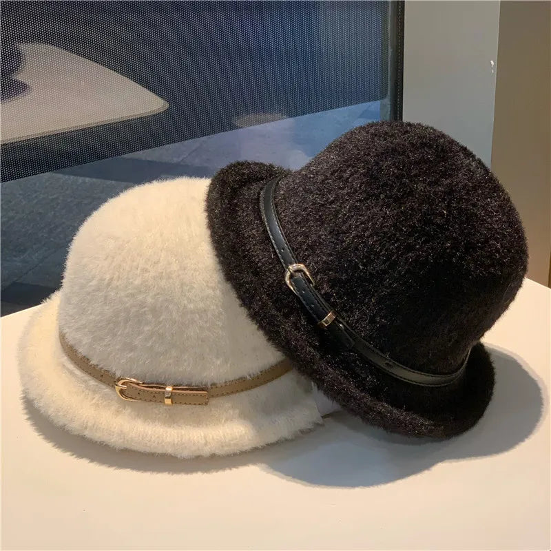 French Style Belt Buckle Wool Bucket Hat