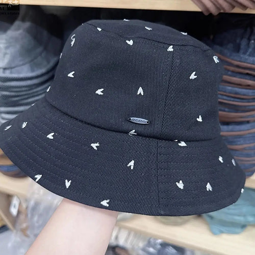 Heart Pattern Foldable Spring Autumn Bucket Hat for Women