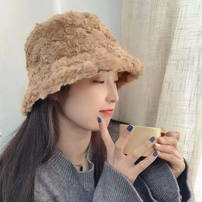 Faux Fur Fluffy Bucket Hat Women