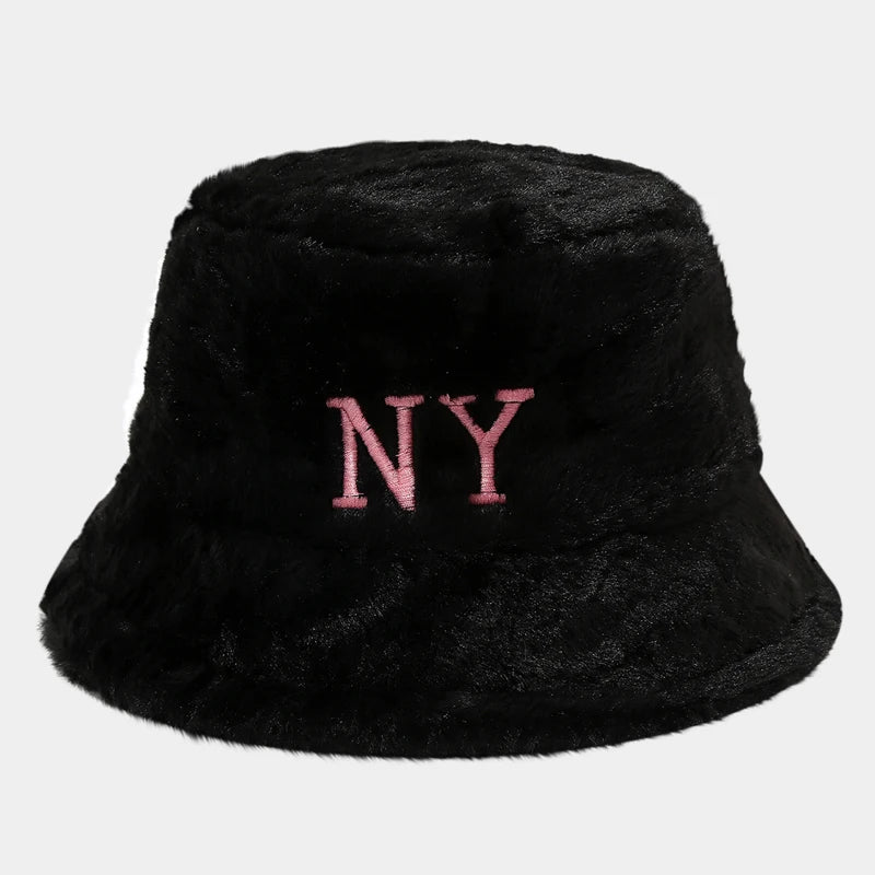 Fur-Lined Embroidered Bucket Hat