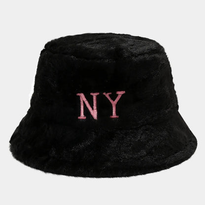 Fur-Lined Embroidered Bucket Hat