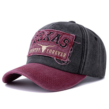 Washed Texas Letter Embroidered Baseball Cap