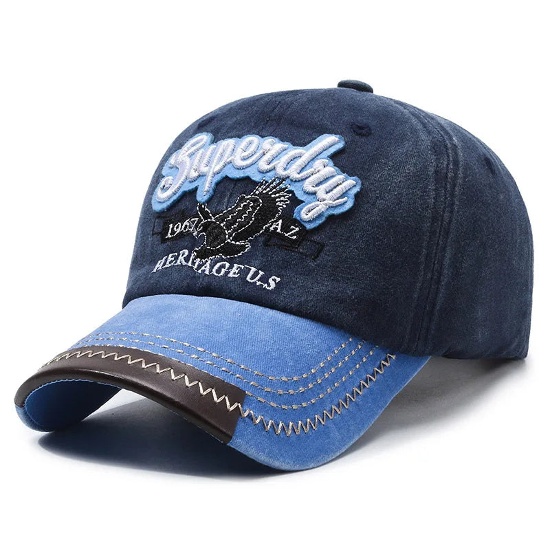 Sporty Cotton Washed Original Black Letter Embroidery Baseball Cap