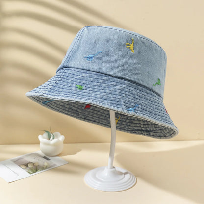 Cute Dinosaur Embroidery Denim Bucket Hat