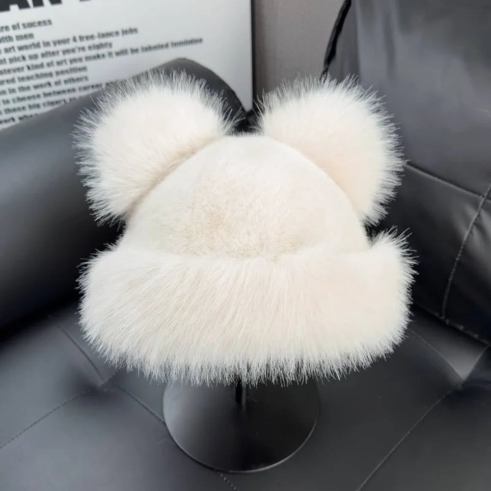 Cute Bear PomPom Fur Bucket Hat