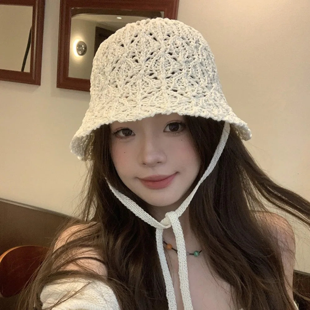 Breathable Hollow Knit Visor Bucket Hat