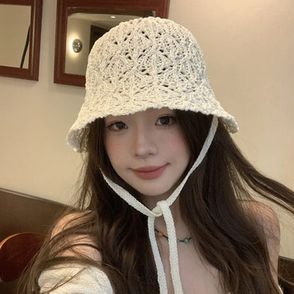 Breathable Hollow Knit Visor Bucket Hat