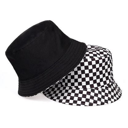 Unisex Black and White Grid Bucket Hat