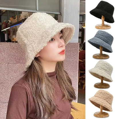 Harajuku Lamb Wool Autumn Winter Bucket Hat