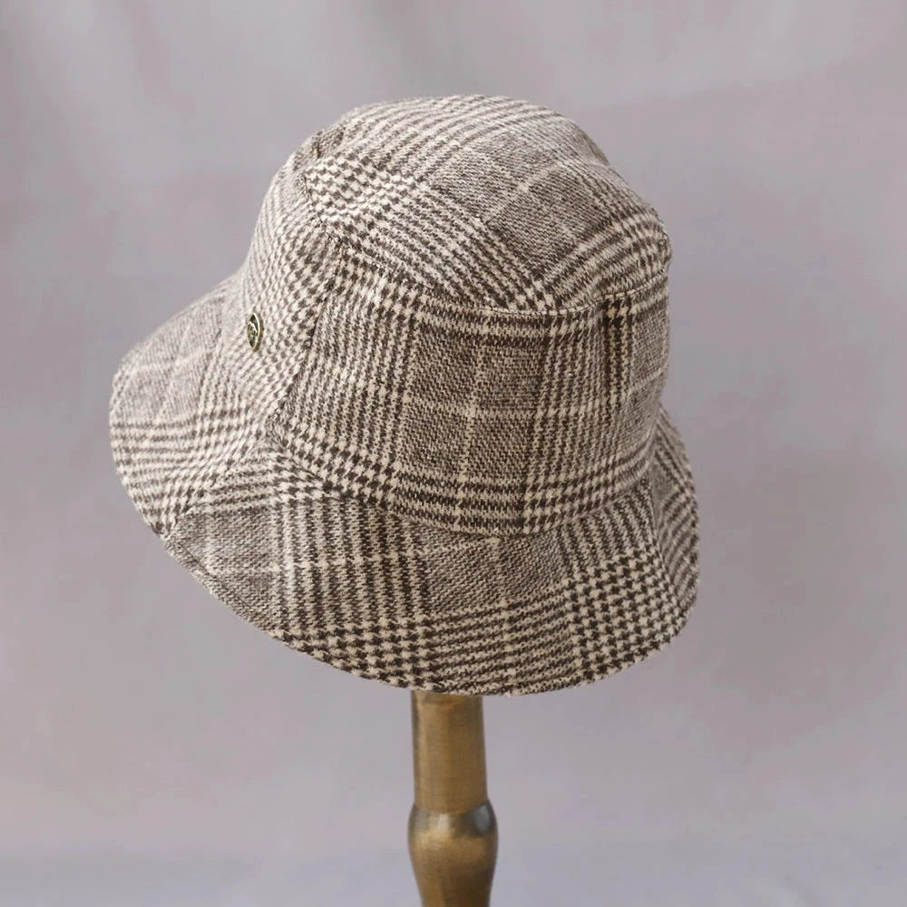British Checkerboard Wool Wide Brim Bucket Hat