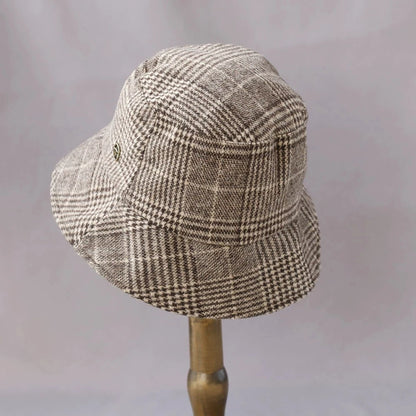 British Checkerboard Wool Wide Brim Bucket Hat