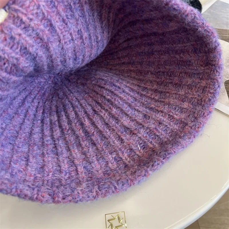Korean Pit Striped Knitted Winter Bucket Hat