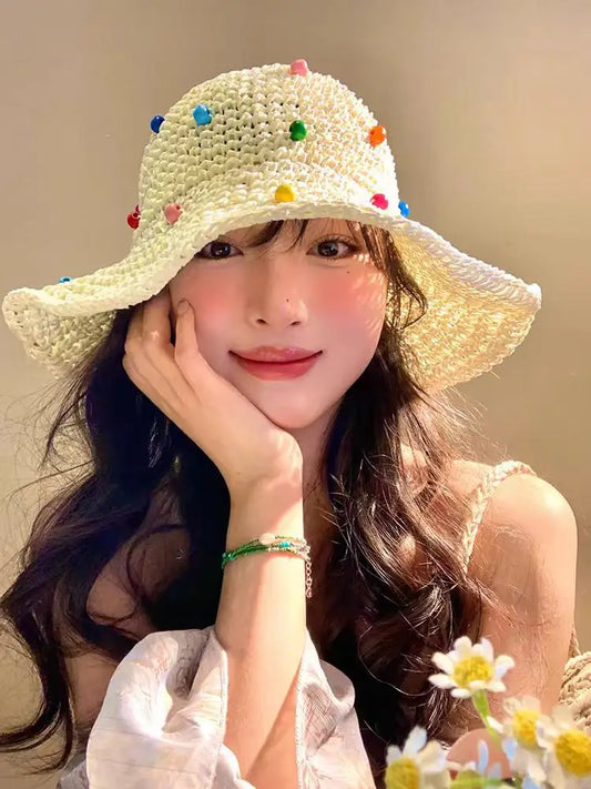 Y2K Womens Wide Large Brim Straw Bucket Hat