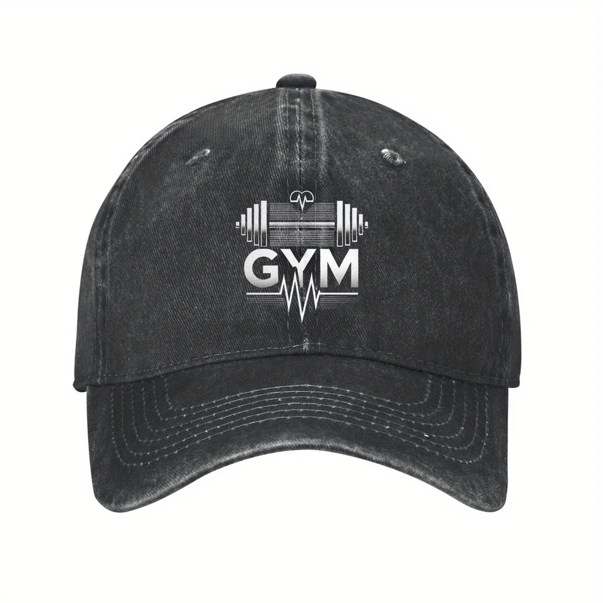 Gym Workout Heartbeat Barbell Distressed Dad Baseball Cap