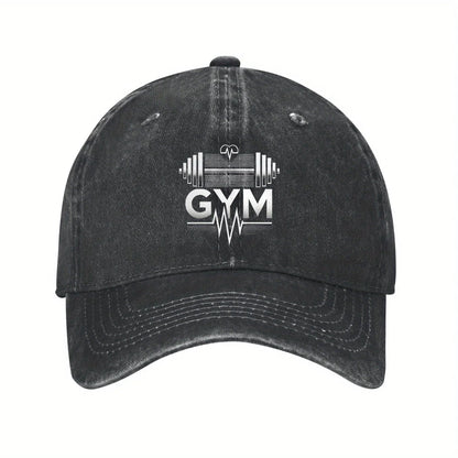 Gym Workout Heartbeat Barbell Distressed Dad Baseball Cap