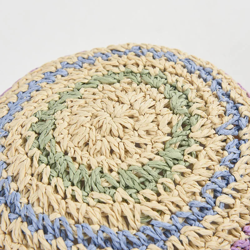 USPOP Striped Summer Straw Bucket Hat