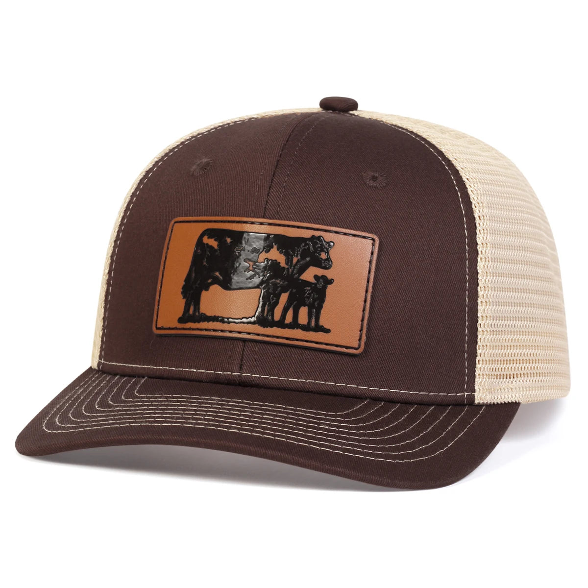 Unisex Brown Cow Leather Label Baseball Net Caps