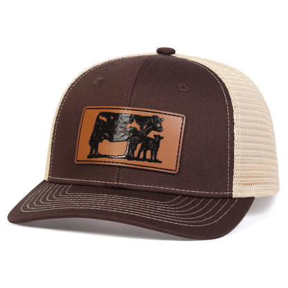 Unisex Brown Cow Leather Label Baseball Net Caps