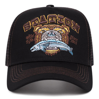 Bear Eating Fish Mesh Baseball Cap