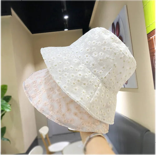 Cotton Flower Embroidery Outdoor Travel Bucket Hat