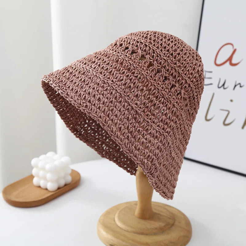 Japanese Korean Straw Woven Summer Bucket Hat